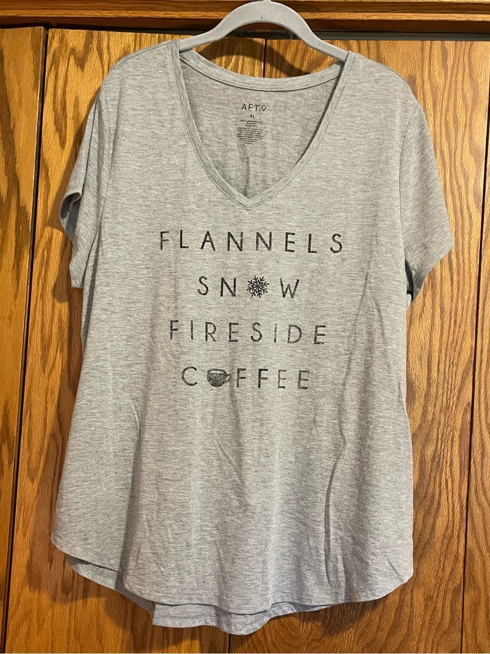 Apt. 9 Light Gray V-Neck Graphic Tee - 'Flannels Snow Fireside Coffee'